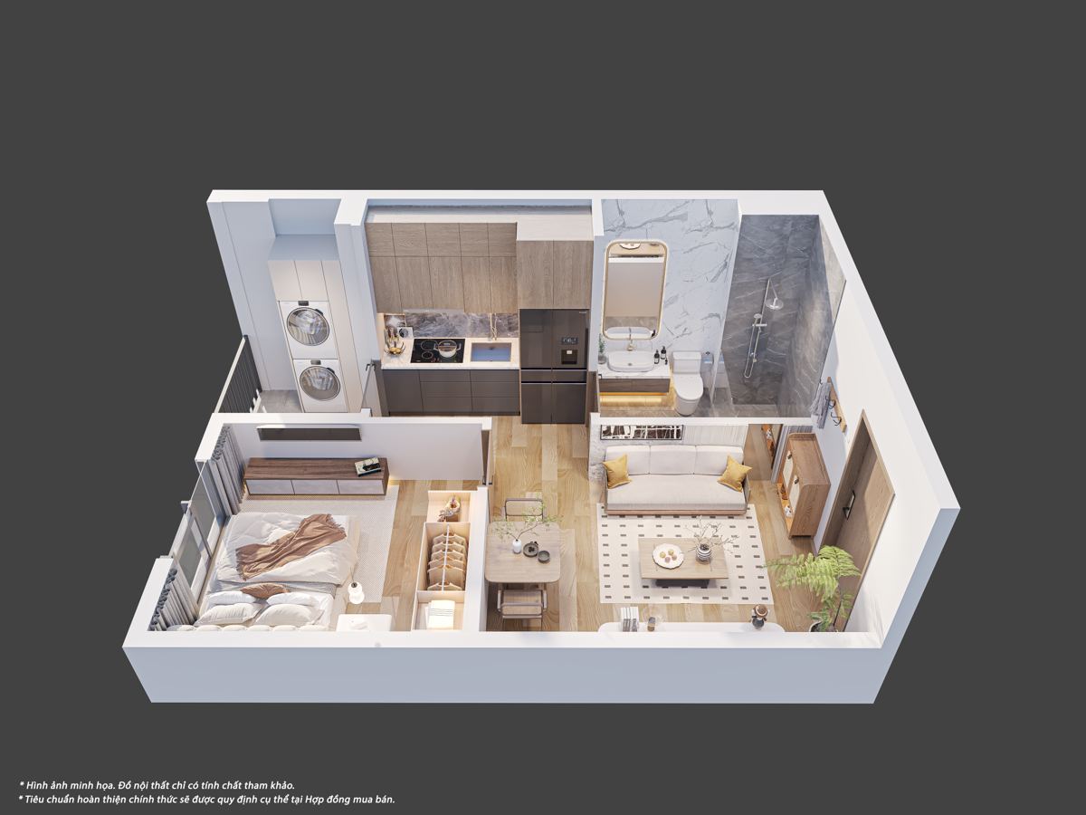 Phối cảnh 3D căn 1 phòng ngủ