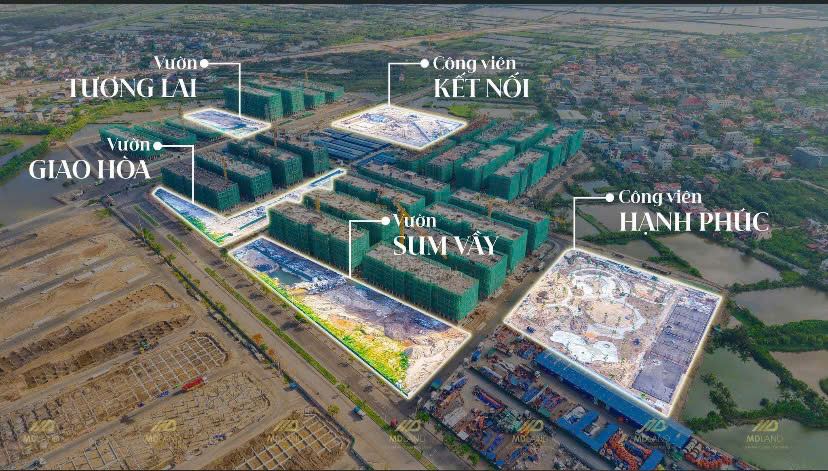 Vị trí các công viên, vườn hoa trong dự án trên ảnh chụp thật từ trên cao